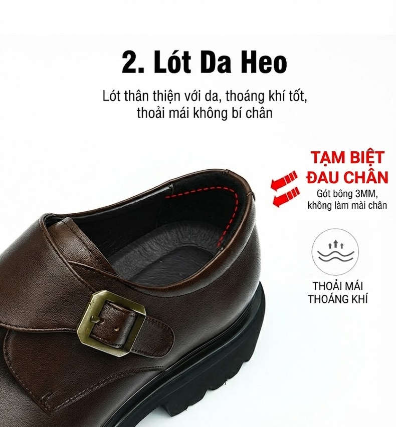 Giày Monkstrap Khóa Cài Nam Da Bóng Đế Dày Chiều Cao Đế Khoảng 4cm Màu Đen, Nâu chi tiết 9