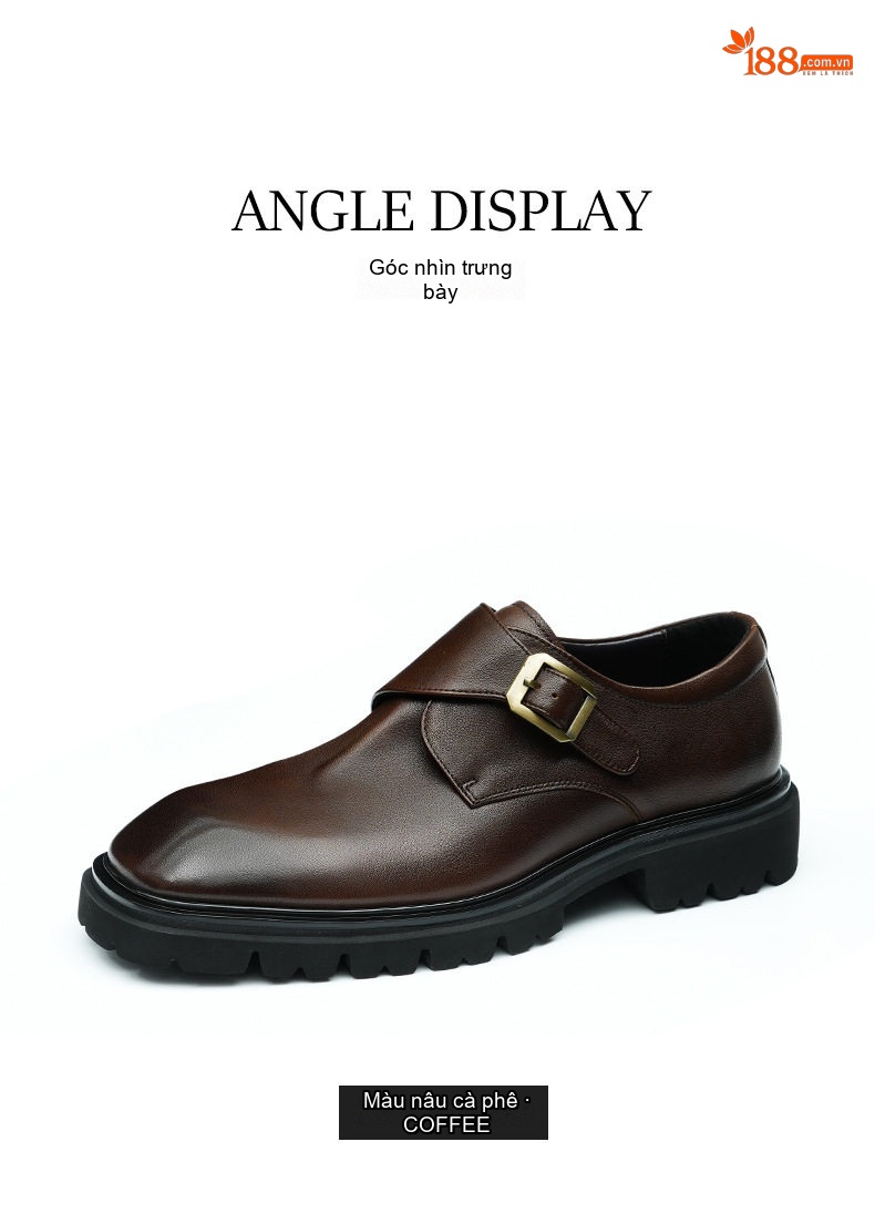 Giày Monkstrap Khóa Cài Nam Da Bóng Đế Dày Chiều Cao Đế Khoảng 4cm Màu Đen, Nâu chi tiết 11