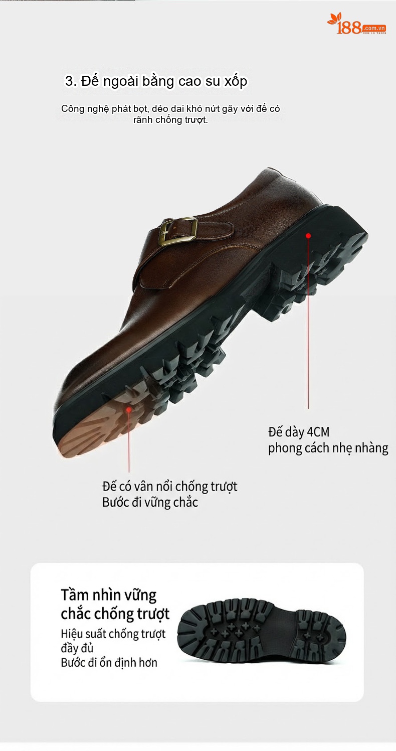 Giày Monkstrap Khóa Cài Nam Da Bóng Đế Dày Chiều Cao Đế Khoảng 4cm Màu Đen, Nâu chi tiết 10