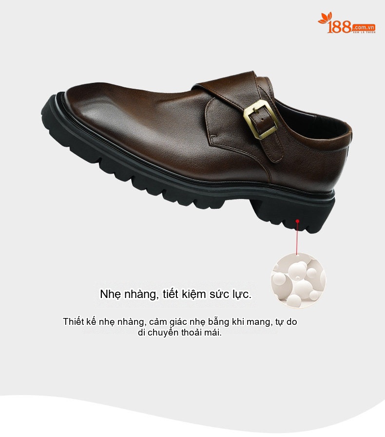 Giày Monkstrap Khóa Cài Nam Da Bóng Đế Dày Chiều Cao Đế Khoảng 4cm Màu Đen, Nâu chi tiết 2