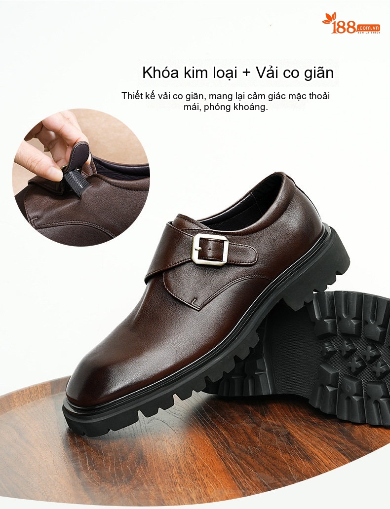 Giày Monkstrap Khóa Cài Nam Da Bóng Đế Dày Chiều Cao Đế Khoảng 4cm Màu Đen, Nâu chi tiết 5