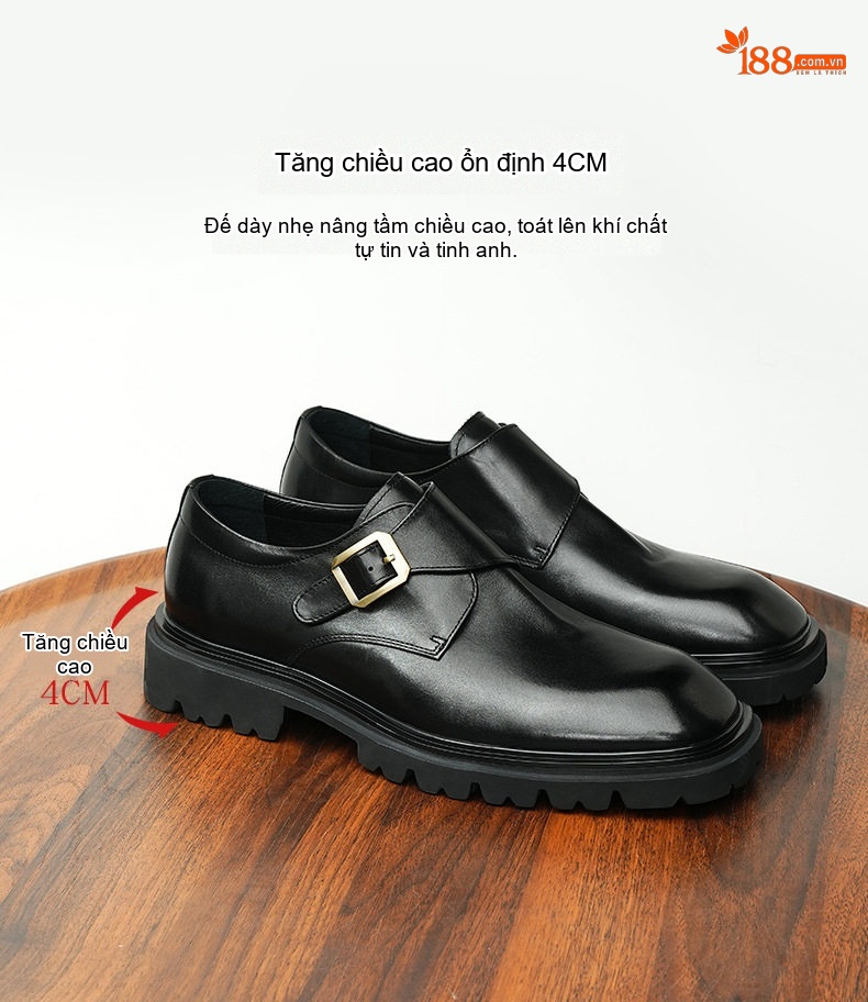 Giày Monkstrap Khóa Cài Nam Da Bóng Đế Dày Chiều Cao Đế Khoảng 4cm Màu Đen, Nâu chi tiết 6