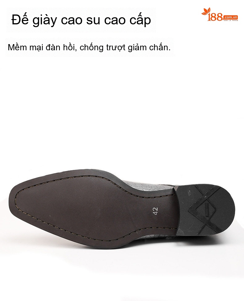 Giày Monkstrap Khóa Cài Nam Da Dập Vân Chiều Cao Đế Khoảng 3cm Màu Nâu chi tiết 5