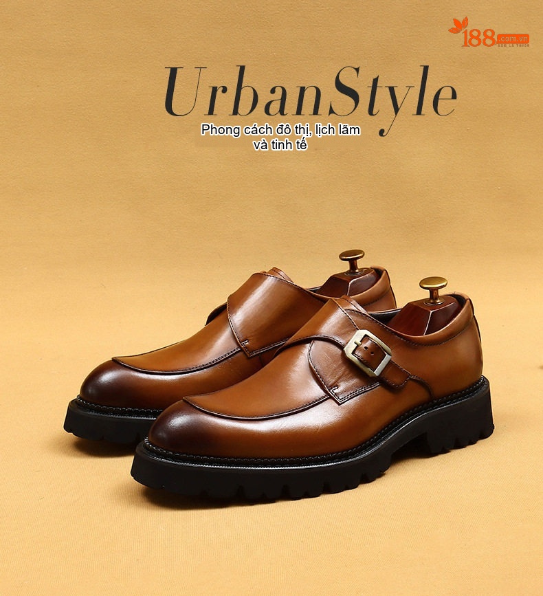 Giày Monkstrap Khóa Cài Nam Da Thật Chiều Cao Đế Khoảng 5cm Màu Đen, Nâu chi tiết 1