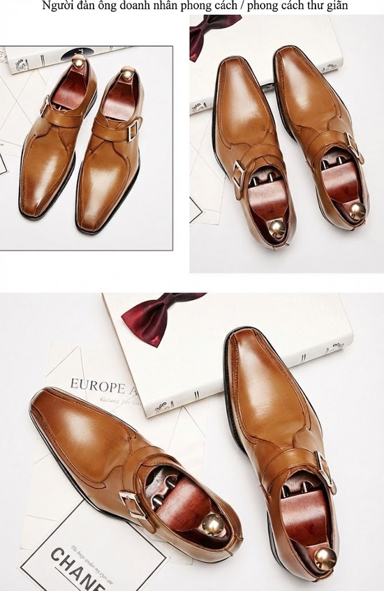 Giày Monkstrap Khóa Cài Nam Da Thật Mũi Nhọn Chiều Cao Đế Khoảng 3cm Màu Đen, Nâu chi tiết 15