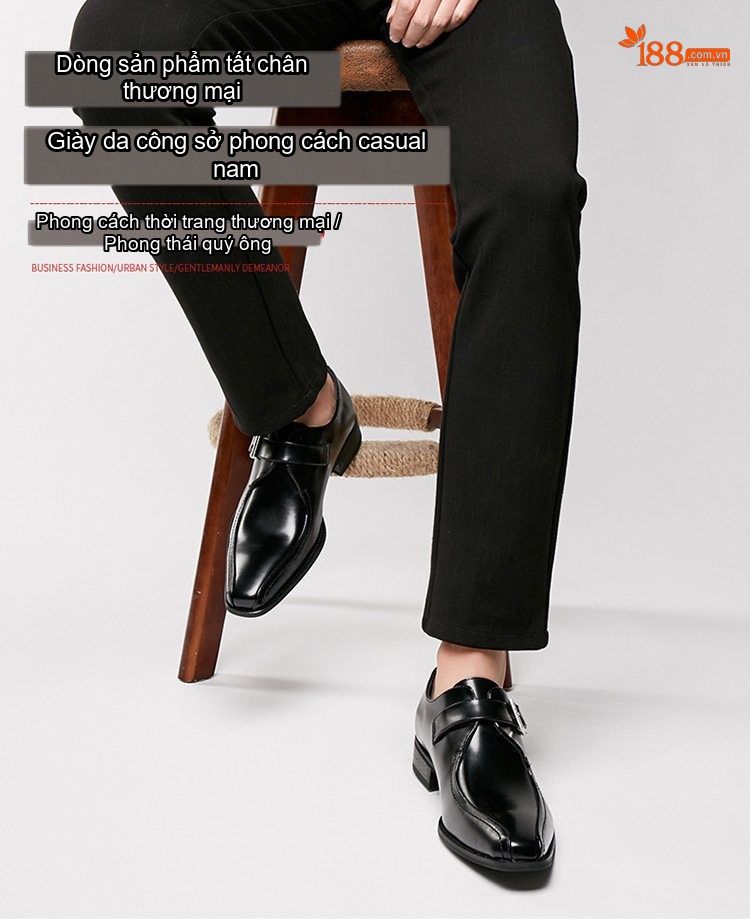 Giày Monkstrap Khóa Cài Nam Da Thật Mũi Nhọn Chiều Cao Đế Khoảng 3cm Màu Đen, Nâu chi tiết 3