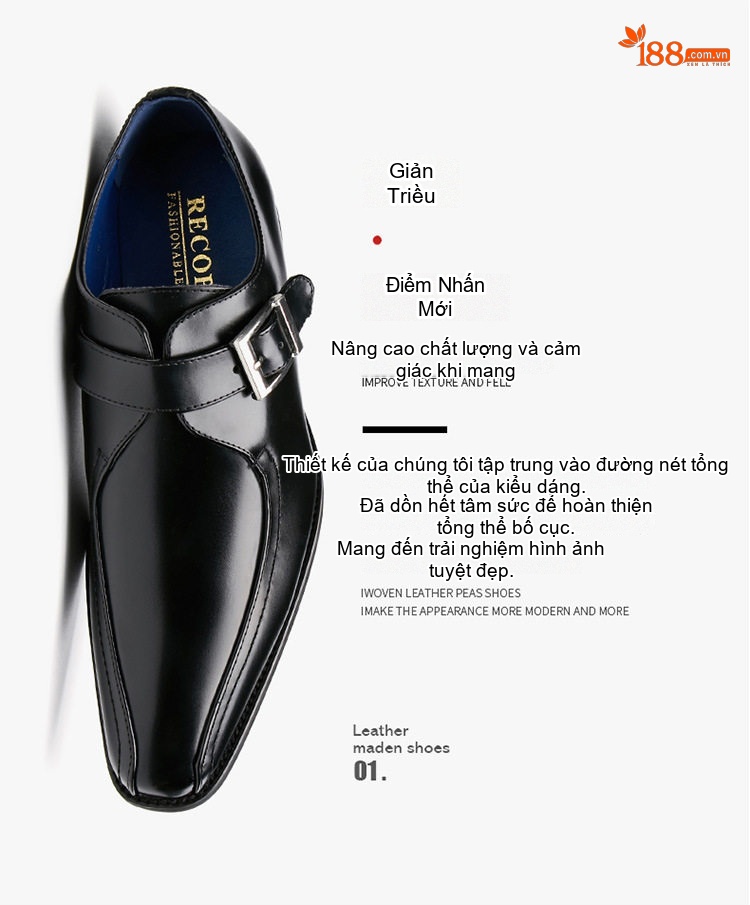 Giày Monkstrap Khóa Cài Nam Da Thật Mũi Nhọn Chiều Cao Đế Khoảng 3cm Màu Đen, Nâu chi tiết 5