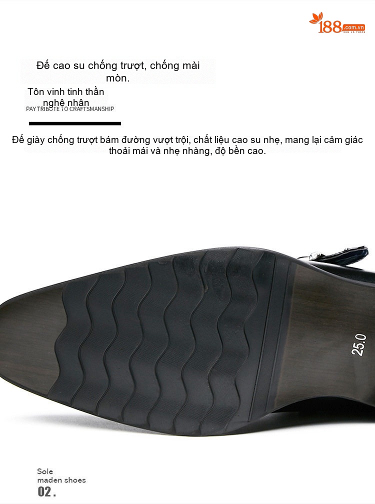 Giày Monkstrap Khóa Cài Nam Da Thật Mũi Nhọn Chiều Cao Đế Khoảng 3cm Màu Đen, Nâu chi tiết 6