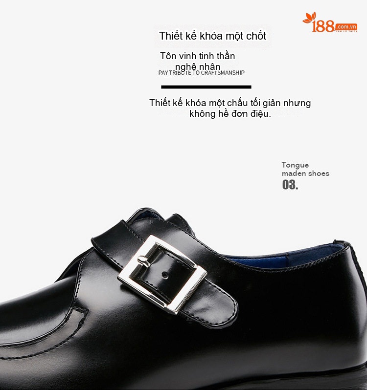 Giày Monkstrap Khóa Cài Nam Da Thật Mũi Nhọn Chiều Cao Đế Khoảng 3cm Màu Đen, Nâu chi tiết 7