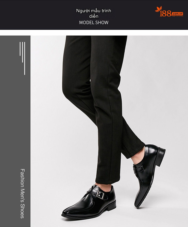 Giày Monkstrap Khóa Cài Nam Da Thật Mũi Nhọn Chiều Cao Đế Khoảng 3cm Màu Đen, Nâu chi tiết 10