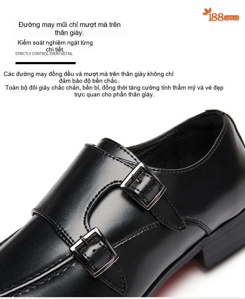 Giày Monkstrap Khóa Cài Nam Da Thật Mũi Nhọn Chiều Cao Đế Khoảng 3cm Màu Đen, Nâu chi tiết 4