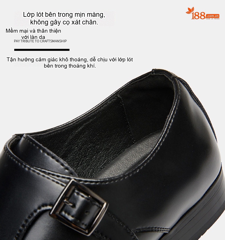 Giày Monkstrap Khóa Cài Nam Da Thật Mũi Nhọn Chiều Cao Đế Khoảng 3cm Màu Đen, Nâu chi tiết 5