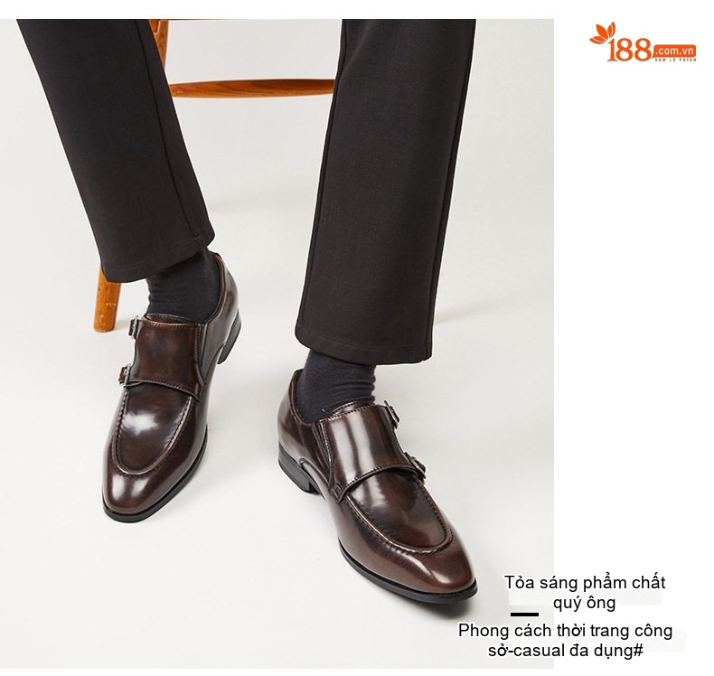 Giày Monkstrap Khóa Cài Nam Da Thật Mũi Nhọn Chiều Cao Đế Khoảng 3cm Màu Đen, Nâu chi tiết 12