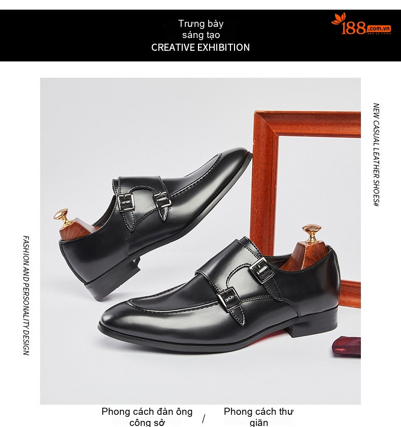 Giày Monkstrap Khóa Cài Nam Da Thật Mũi Nhọn Chiều Cao Đế Khoảng 3cm Màu Đen, Nâu chi tiết 17