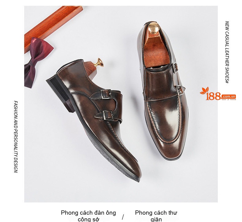 Giày Monkstrap Khóa Cài Nam Da Thật Mũi Nhọn Chiều Cao Đế Khoảng 3cm Màu Đen, Nâu chi tiết 20