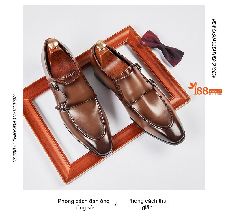 Giày Monkstrap Khóa Cài Nam Da Thật Mũi Nhọn Chiều Cao Đế Khoảng 3cm Màu Đen, Nâu chi tiết 23