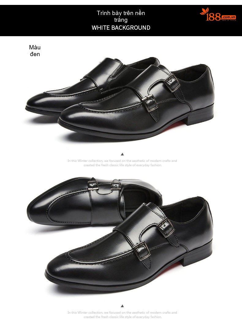 Giày Monkstrap Khóa Cài Nam Da Thật Mũi Nhọn Chiều Cao Đế Khoảng 3cm Màu Đen, Nâu chi tiết 26