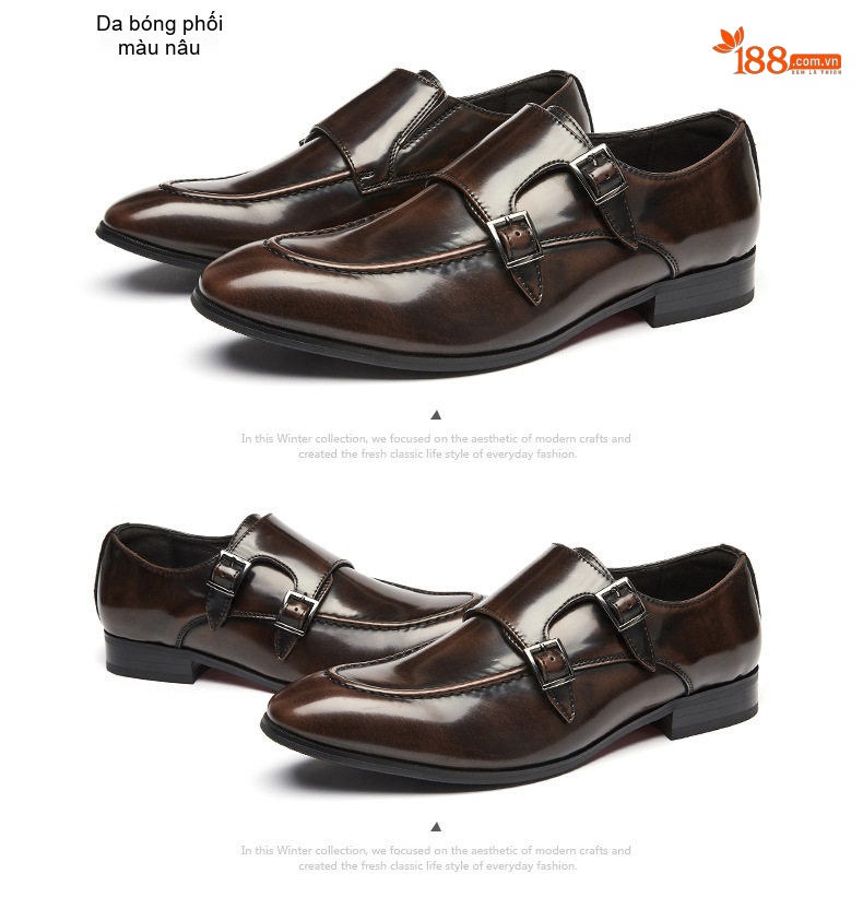 Giày Monkstrap Khóa Cài Nam Da Thật Mũi Nhọn Chiều Cao Đế Khoảng 3cm Màu Đen, Nâu chi tiết 27