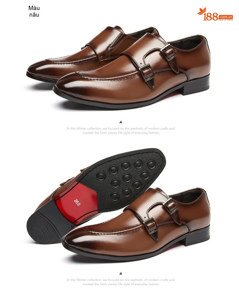 Giày Monkstrap Khóa Cài Nam Da Thật Mũi Nhọn Chiều Cao Đế Khoảng 3cm Màu Đen, Nâu chi tiết 28