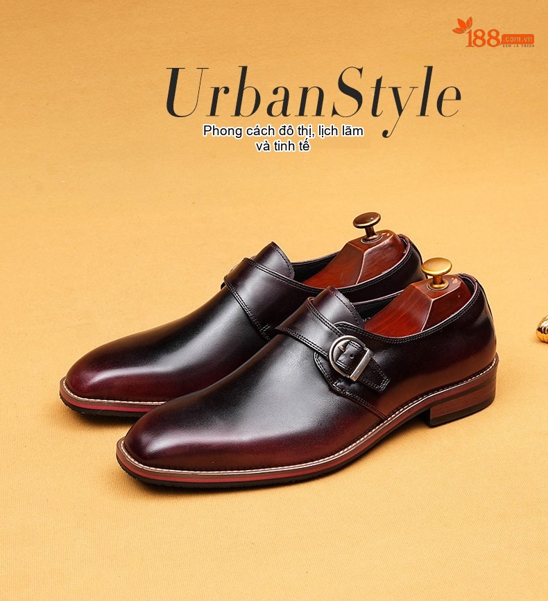 Giày Monkstrap Khóa Cài Nam Da Thật Mũi Vuông Chiều Cao Đế Khoảng 3cm Màu Đen chi tiết 1