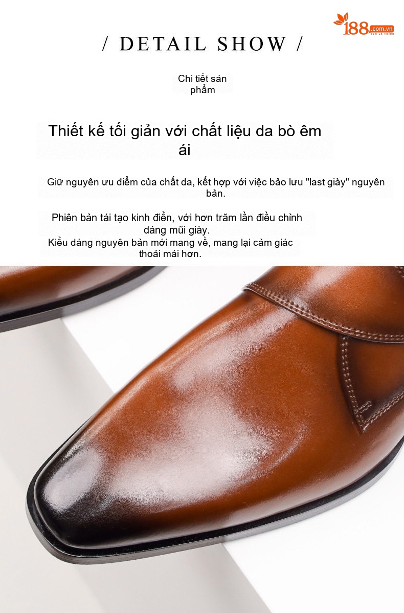 Giày Monkstrap Khóa Cài Nam Da Thật Mũi Vuông Chiều Cao Đế Khoảng 3cm Màu Nâu chi tiết 4
