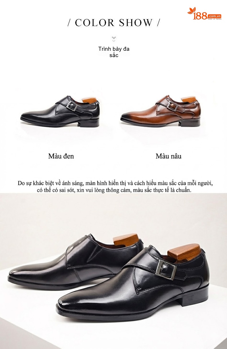 Giày Monkstrap Khóa Cài Nam Da Thật Mũi Vuông Chiều Cao Đế Khoảng 3cm Màu Nâu chi tiết 9