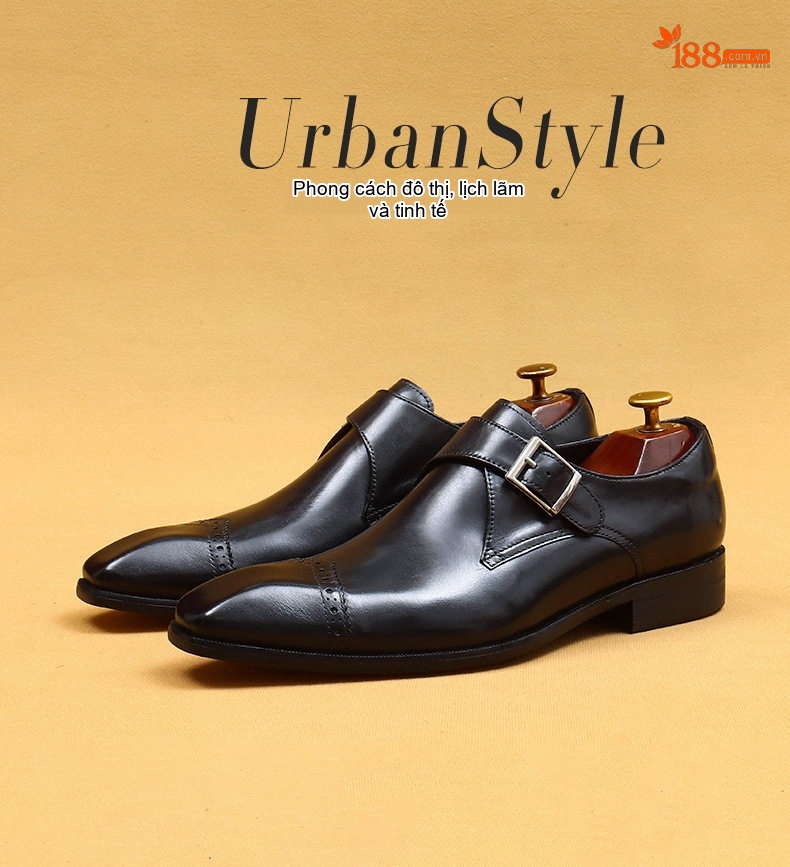 Giày Monkstrap Khóa Cài Nam Da Thật Thủ Công Chiều Cao Đế Khoảng 3cm Màu Đen chi tiết 1
