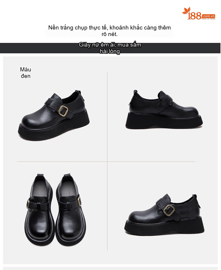 Giày Mules Nữ Da Bóng Đế Bánh Mì Chiều Cao Đế Khoảng 5cm Màu Đen, Nâu chi tiết 16