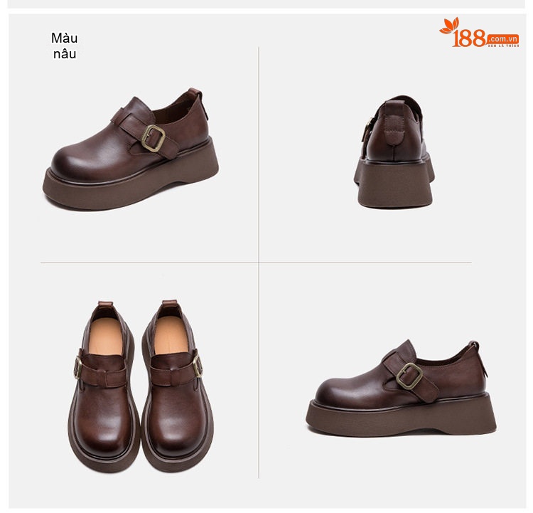 Giày Mules Nữ Da Bóng Đế Bánh Mì Chiều Cao Đế Khoảng 5cm Màu Đen, Nâu chi tiết 17