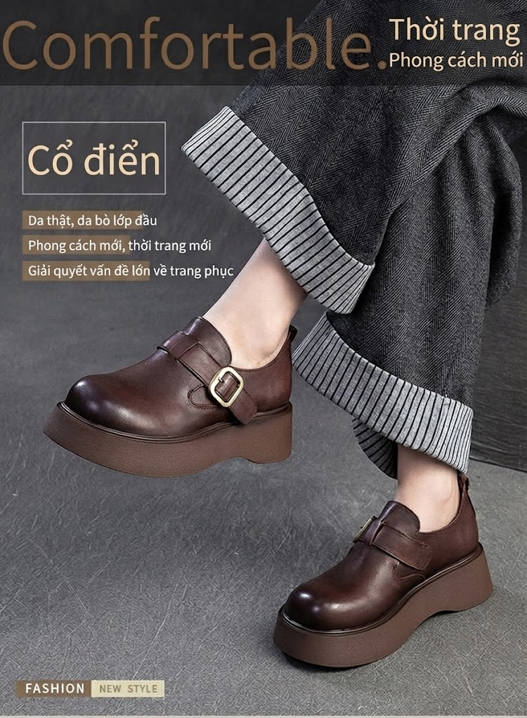 Giày Mules Nữ Da Bóng Đế Bánh Mì Chiều Cao Đế Khoảng 5cm Màu Đen, Nâu chi tiết 1