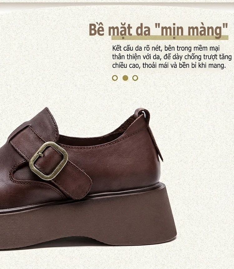 Giày Mules Nữ Da Bóng Đế Bánh Mì Chiều Cao Đế Khoảng 5cm Màu Đen, Nâu chi tiết 3