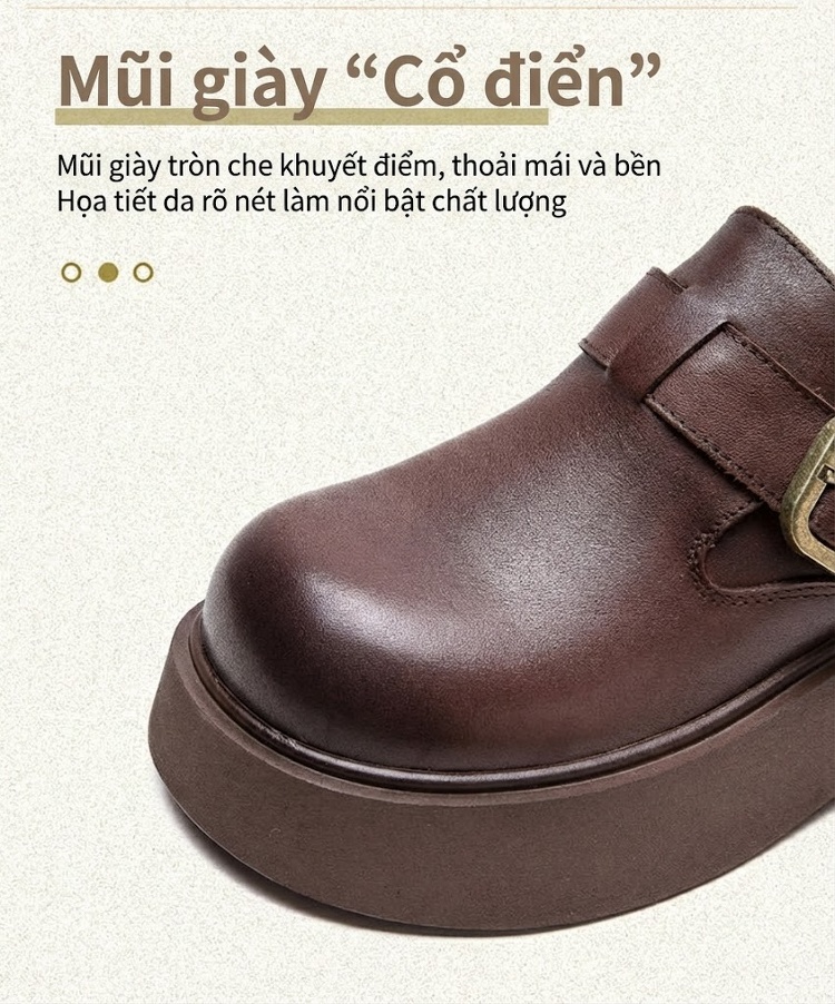 Giày Mules Nữ Da Bóng Đế Bánh Mì Chiều Cao Đế Khoảng 5cm Màu Đen, Nâu chi tiết 4