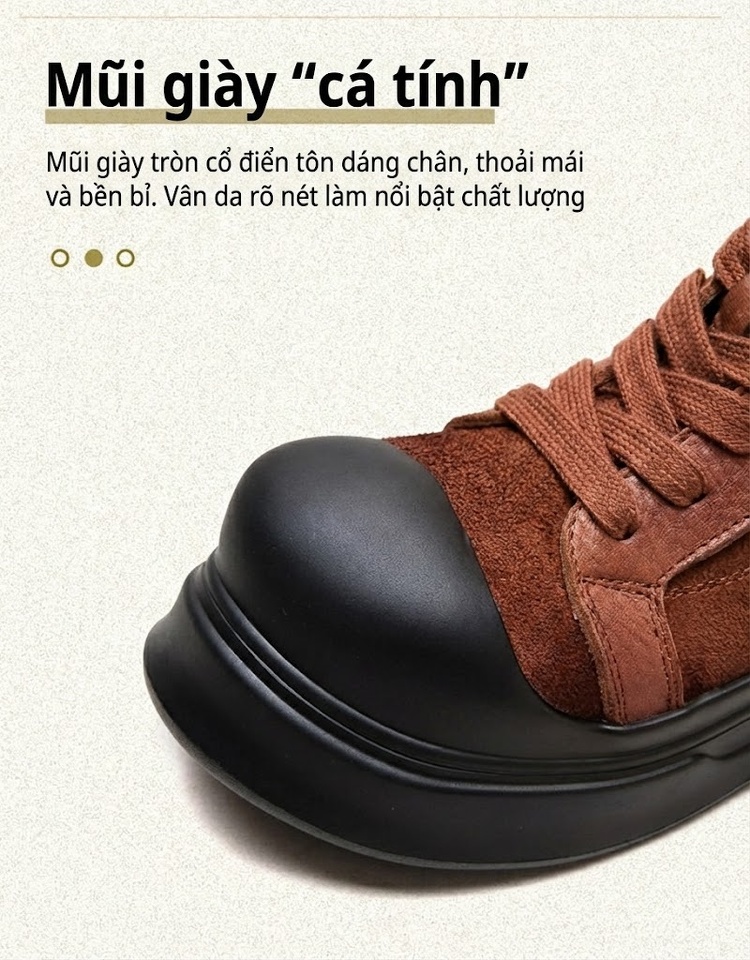 Giày Nữ Cột Dây Da Bò Đế Dày Phong Cách Retro Chiều Cao Đế Khoảng 5cm Màu Nâu, Đen chi tiết 3