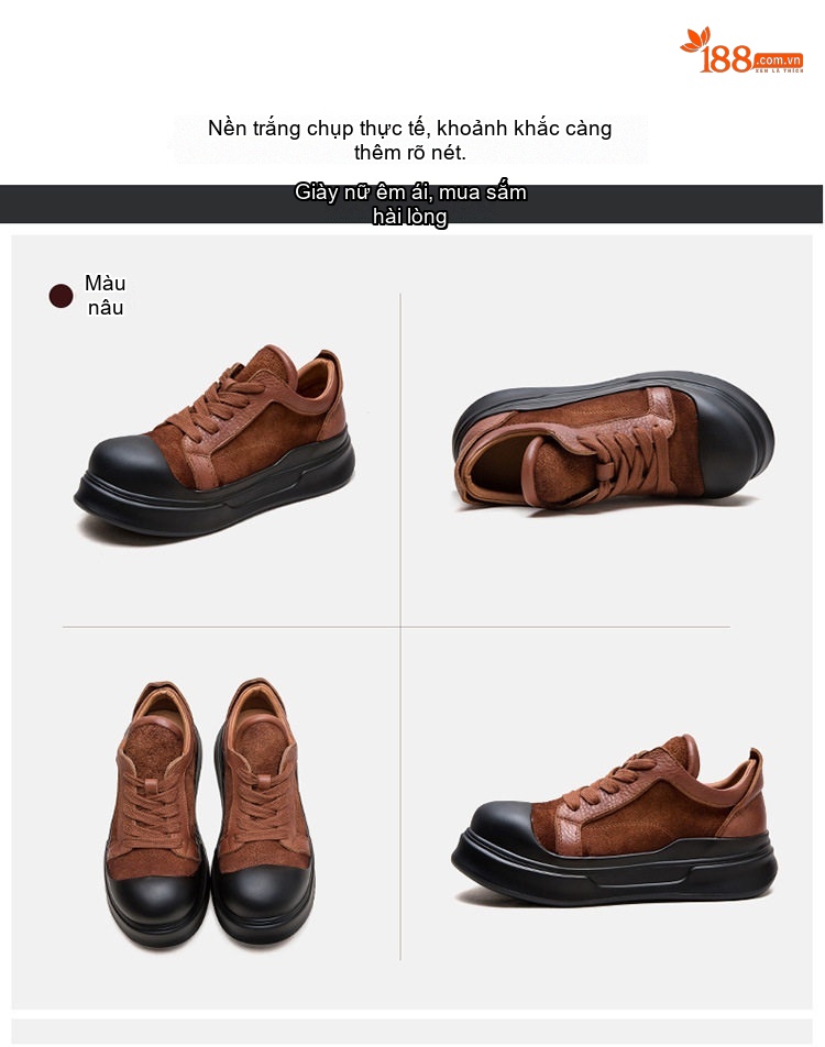 Giày Nữ Cột Dây Da Bò Đế Dày Phong Cách Retro Chiều Cao Đế Khoảng 5cm Màu Nâu, Đen chi tiết 15