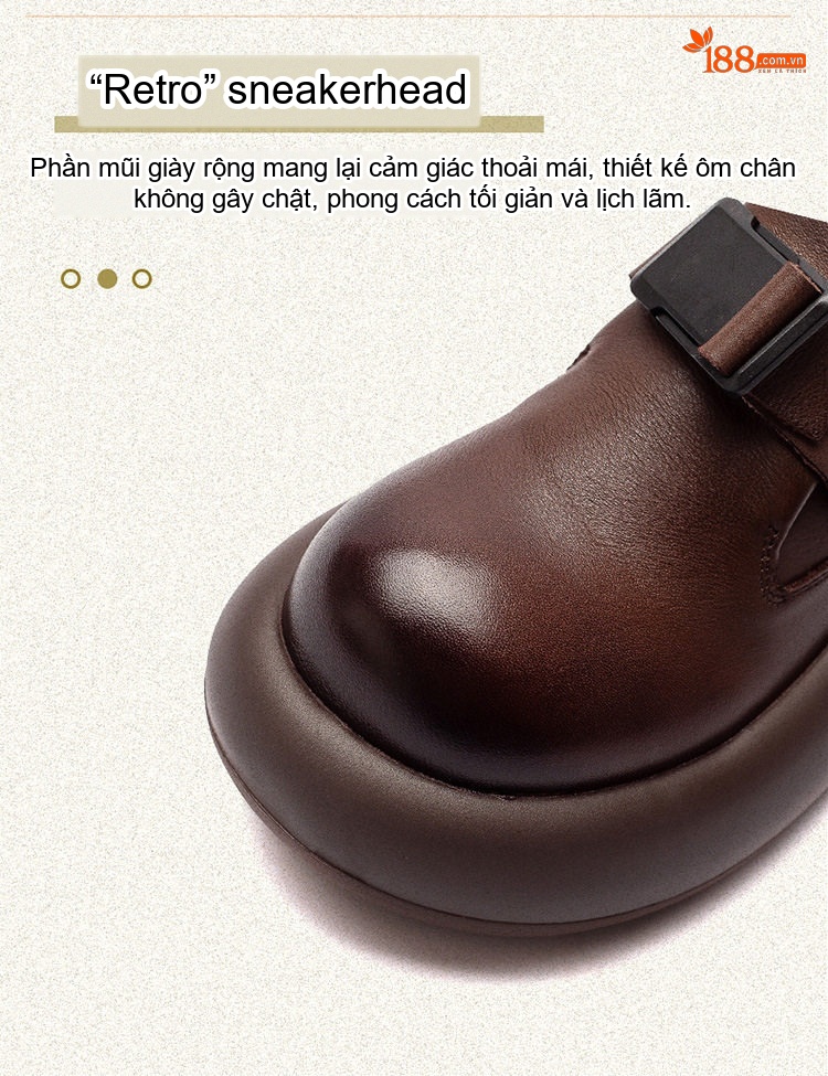 Giày Nữ Da Bò Đế Bệt Khóa Dán Chiều Cao Đế Khoảng 5cm Màu Đen, Nâu chi tiết 4
