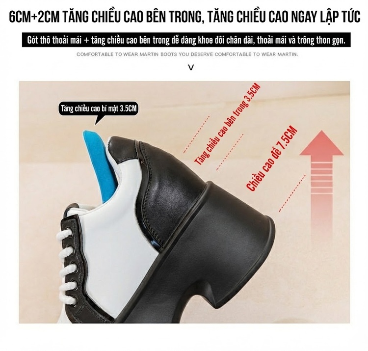 Giày Nữ Đế Xuồng Dây Buộc Chiều Cao Đế 11cm Phong Cách Thời Trang Màu Đen, Trắng chi tiết 8