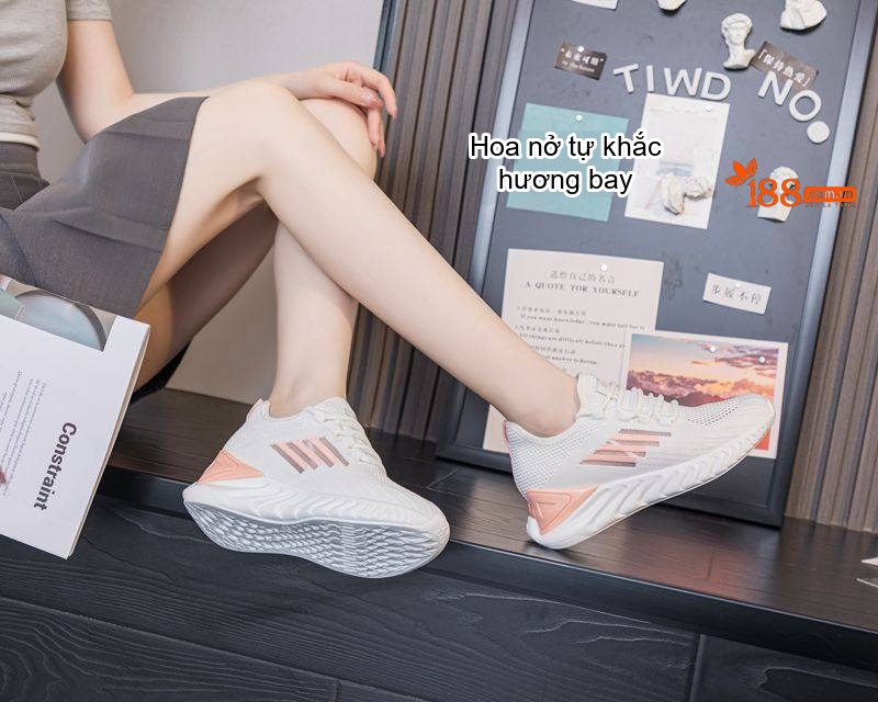 Giày Nữ Đế Xuồng Dệt Kim Tăng Chiều Cao Bên Trong Khoảng 5cm Thoáng Khí Màu Trắng, Xám, Xanh, Hồng chi tiết 9