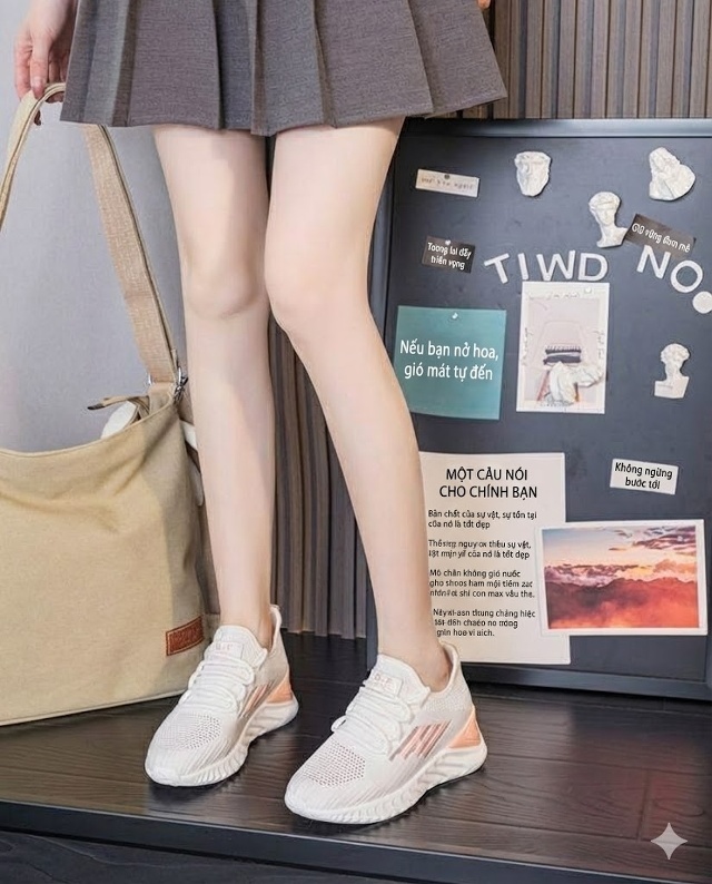Giày Nữ Đế Xuồng Dệt Kim Tăng Chiều Cao Bên Trong Khoảng 5cm Thoáng Khí Màu Trắng, Xám, Xanh, Hồng chi tiết 10
