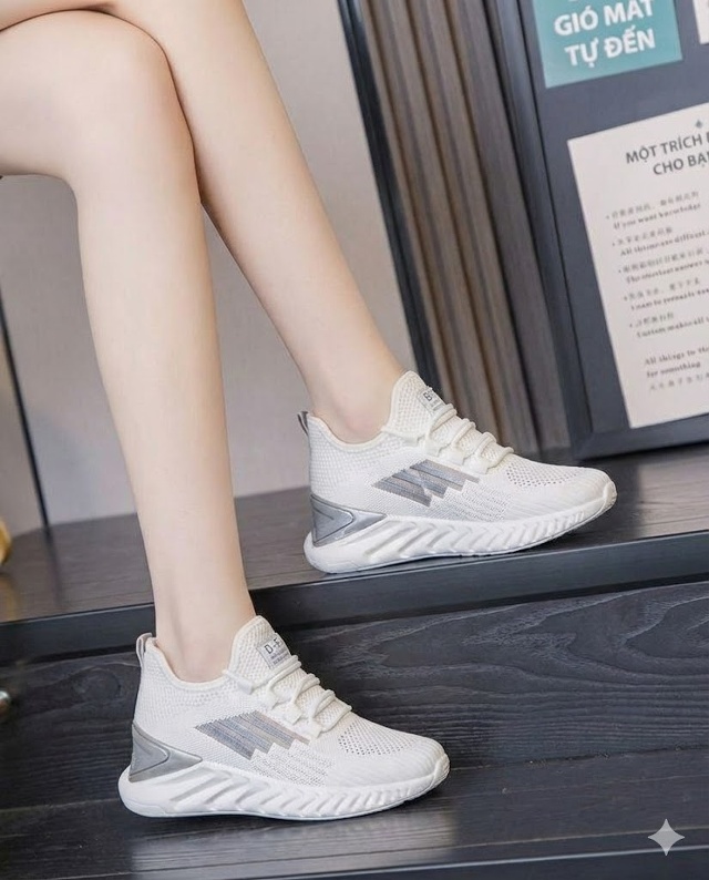 Giày Nữ Đế Xuồng Dệt Kim Tăng Chiều Cao Bên Trong Khoảng 5cm Thoáng Khí Màu Trắng, Xám, Xanh, Hồng chi tiết 16