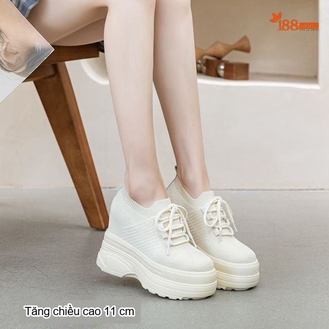 Giày Nữ Vải Dệt Kim Đế Xuồng Cao Gót 11cm Màu Trắng, Đen