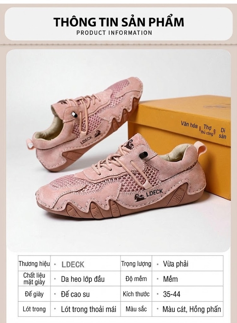 Giày Outdoor Nam Nữ Lớn Vải Lưới Thoáng Khí Buộc Dây Chiều Cao Đế Khoảng 3cm Màu Be, Hồng, Xám chi tiết 3