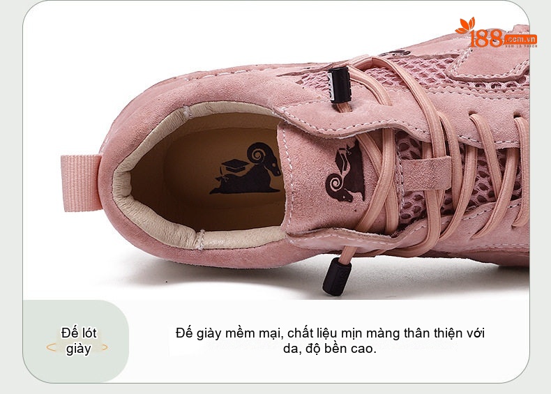 Giày Outdoor Nam Nữ Lớn Vải Lưới Thoáng Khí Buộc Dây Chiều Cao Đế Khoảng 3cm Màu Be, Hồng, Xám chi tiết 6
