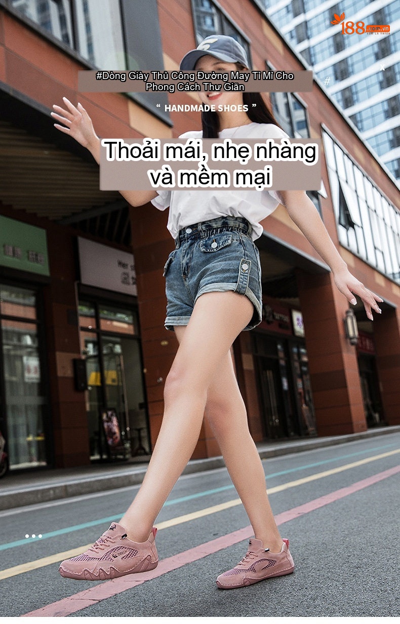 Giày Outdoor Nam Nữ Lưới Thoáng Khí Da Mờ Chiều Cao Đế Khoảng 3cm Màu Be, Xám, Hồng chi tiết 1