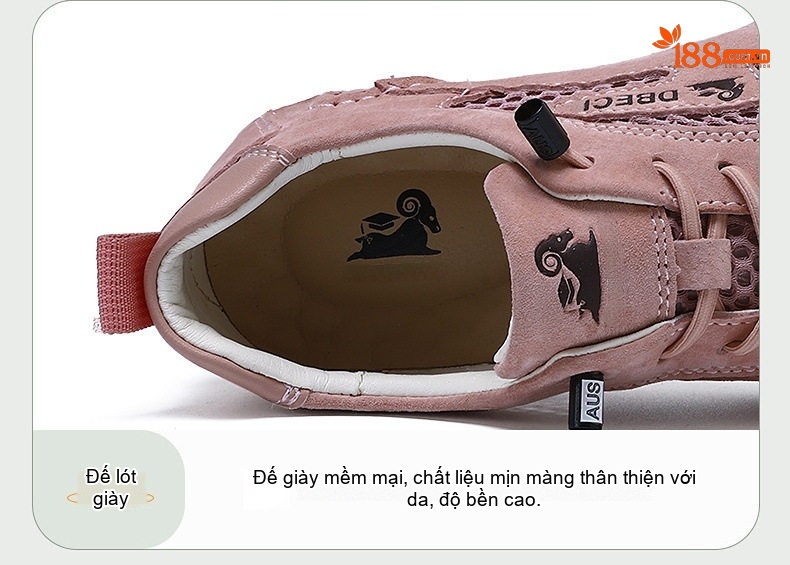 Giày Outdoor Nam Nữ Lưới Thoáng Khí Da Mờ Chiều Cao Đế Khoảng 3cm Màu Be, Xám, Hồng chi tiết 8