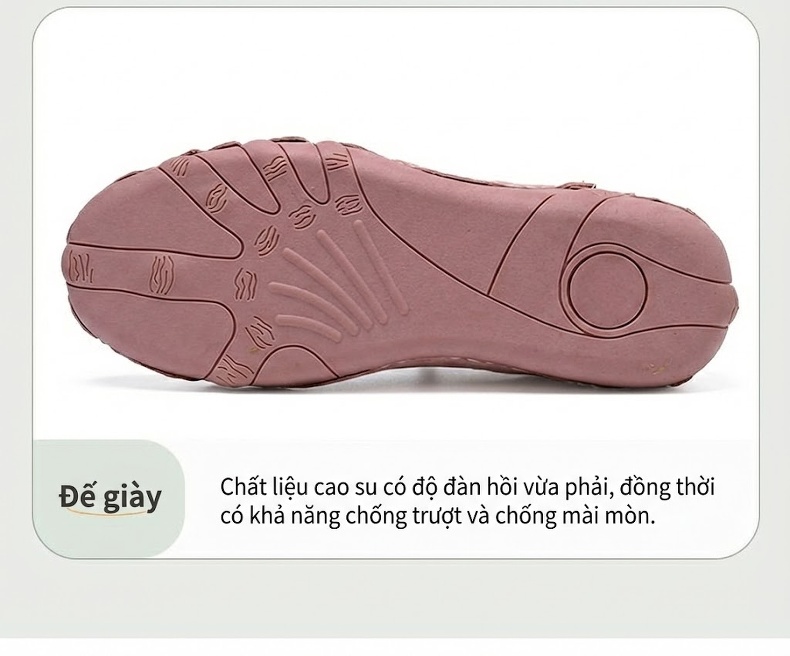 Giày Outdoor Nam Nữ Lưới Thoáng Khí Da Mờ Chiều Cao Đế Khoảng 3cm Màu Be, Xám, Hồng chi tiết 9