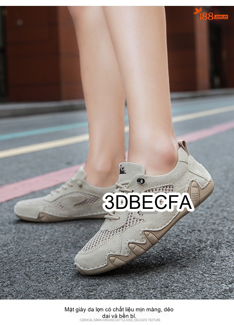 Giày Outdoor Nam Nữ Lưới Thoáng Khí Da Mờ Chiều Cao Đế Khoảng 3cm Màu Be, Xám, Hồng chi tiết 19
