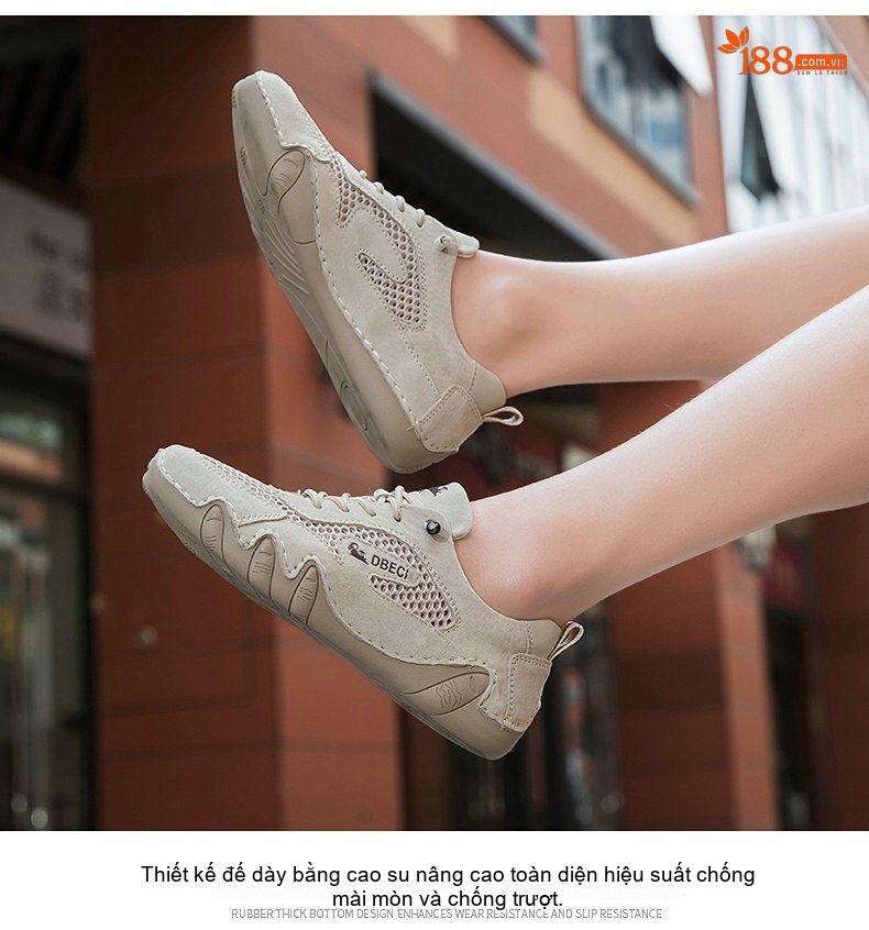 Giày Outdoor Nam Nữ Lưới Thoáng Khí Da Mờ Chiều Cao Đế Khoảng 3cm Màu Be, Xám, Hồng chi tiết 21