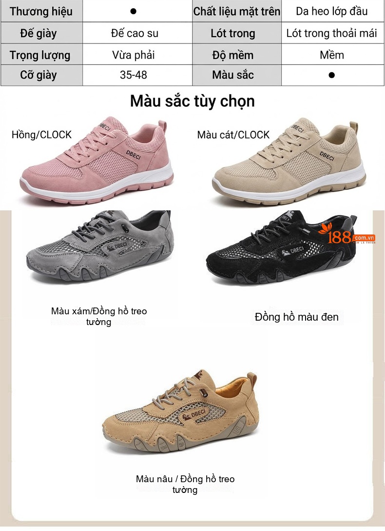 Giày Outdoor Nam Nữ Lưới Thoáng Khí Da Mờ Chiều Cao Đế Khoảng 3cm Màu Be, Xám, Hồng chi tiết 5