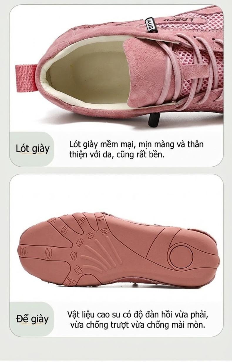 Giày Outdoor Nam Nữ Lưới Thoáng Khí Đế Bệt Chiều Cao Đế Khoảng 3cm Màu Be, Hồng, Nâu, Xám chi tiết 6