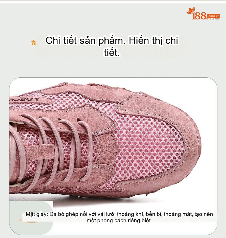 Giày Outdoor Nam Nữ Lưới Thoáng Khí Đế Bệt Chiều Cao Đế Khoảng 3cm Màu Be, Hồng, Nâu, Xám chi tiết 5